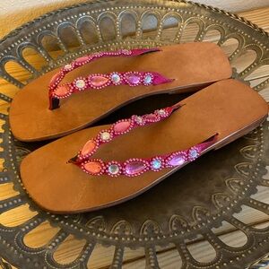NEW! PINK Beaded Embellished Sequined Flip Flops Sandals Sz 6 MYSTIQUE BOUTIQUE